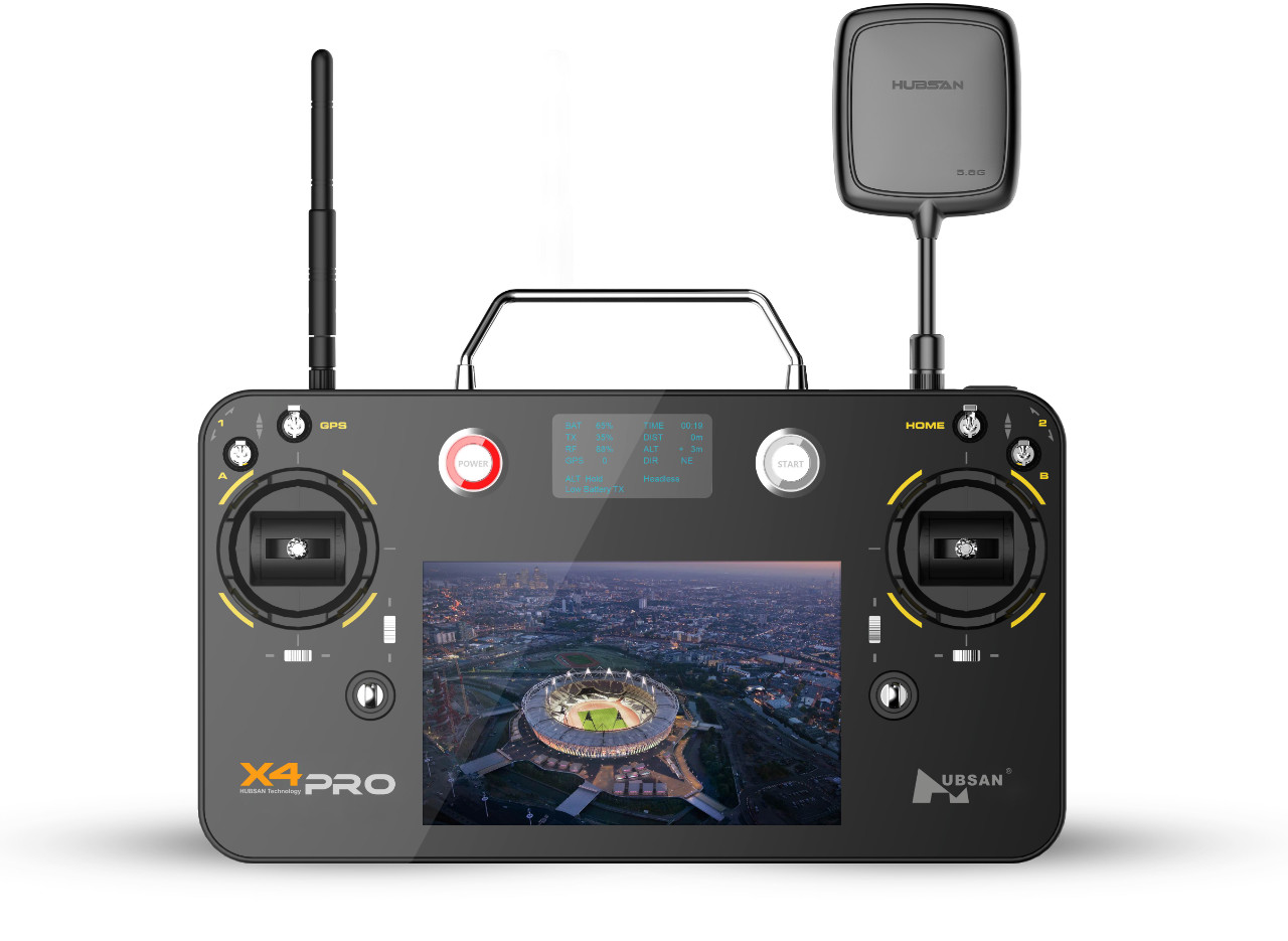 Handkontrollen H7000 Smart Transmitter till X4 Pro har två skärmar som visar statistik och FPV